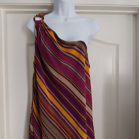 Lauren Ralph Lauren Striped Georgette One-Shoulder Dress Asymmetric 18 - Picture 3 of 13
